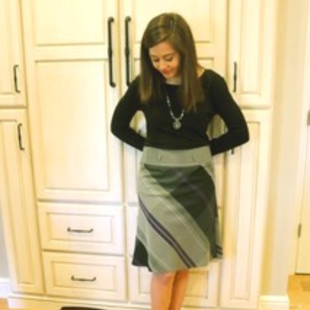 Purple and Black Plaid Knee Length Skirt
